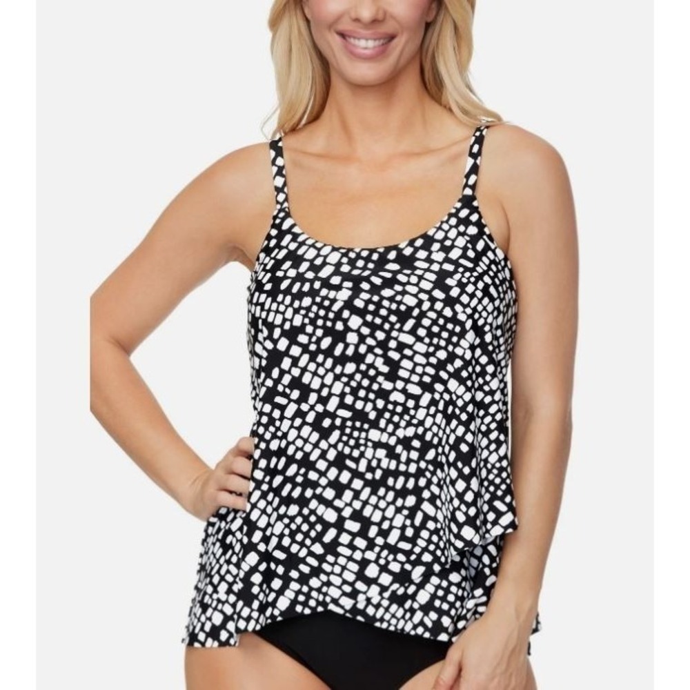 Island Escape Women's Capetown Underwire Tankini Top Black‎ & White Size 8